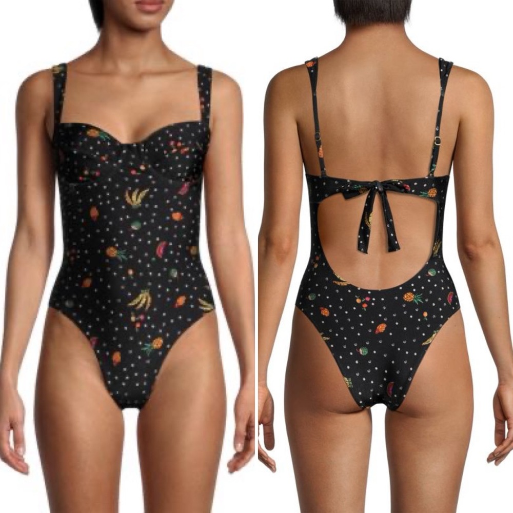 FARM Rio Black Tropical Fruit Polka One-Piece Swimsuit